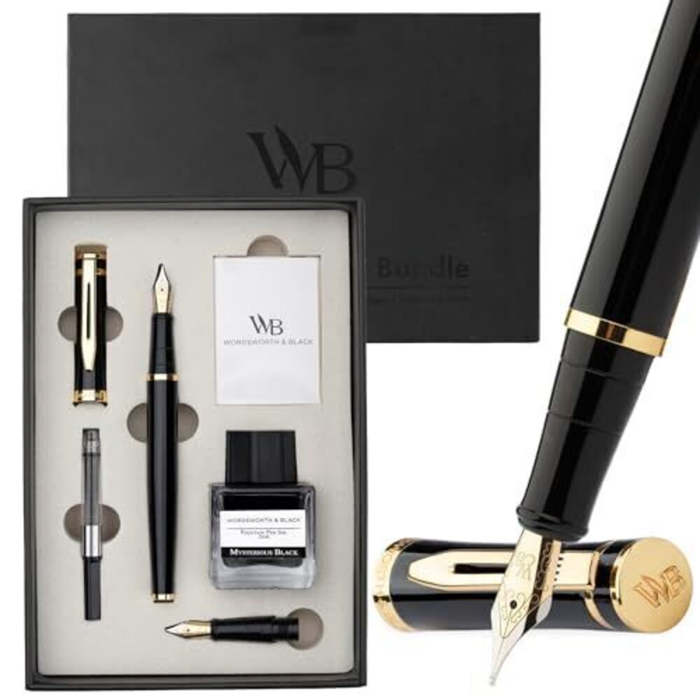 1140 Fountain Pen Set,18K Gilded Medium and Extra Fine Nib,25MLBlack Ink